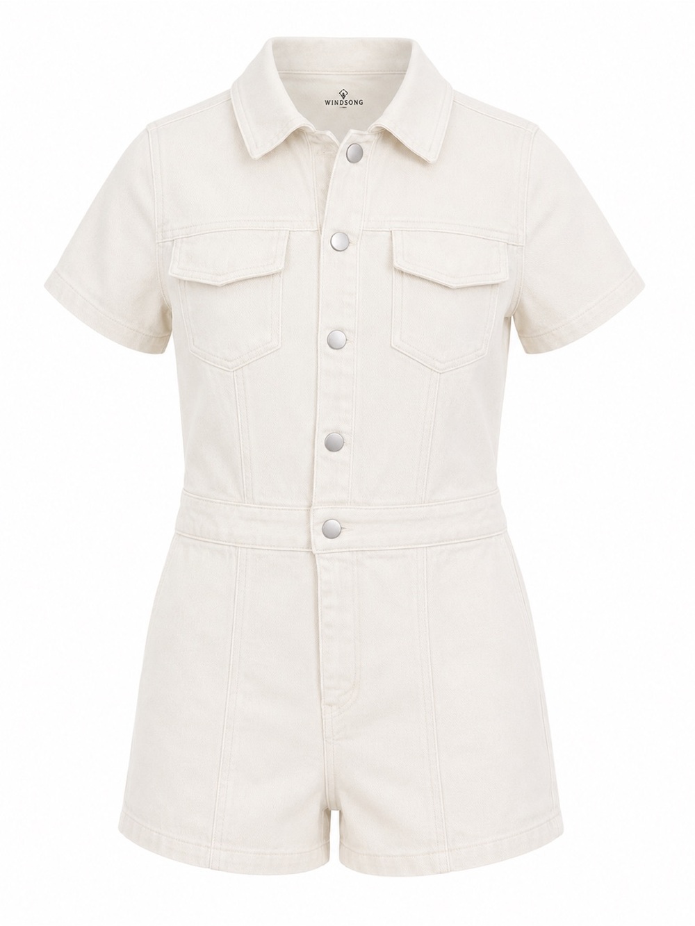 Windsor Denim White Short-Sleeve Romper W/Button-Up Front M